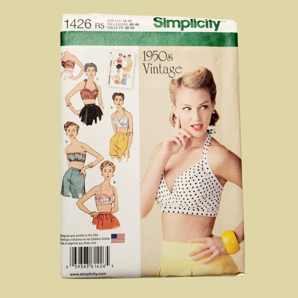 Simplicity Pattern 1426 Misses Plus Bra Tops Halters 50s Retro Sizes 14-22 Uncut